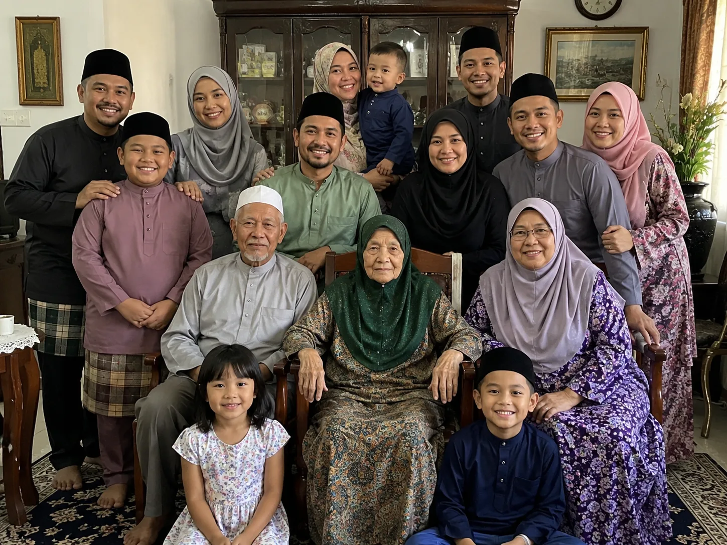 Three generations of a Malay family gathered together