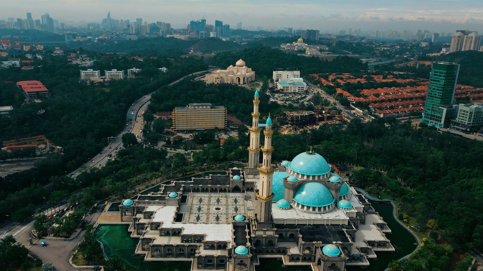 An aerial view of Masjid Wilayah Persekutuan in Kuala Lumpur — mosque marriage registers are among the oldest lineage sources in Malaysia